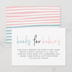 Twin baby shower pink blue modern books for babies enclosure card