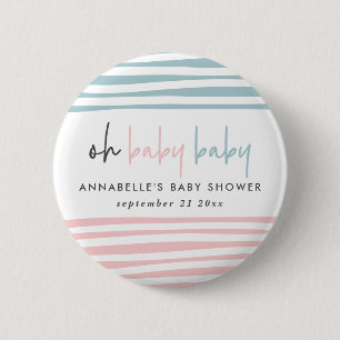Twin baby shower pink blue modern typography party 2 inch round button
