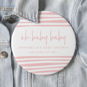 Twin baby shower pink girl modern typography party 6 inch round button