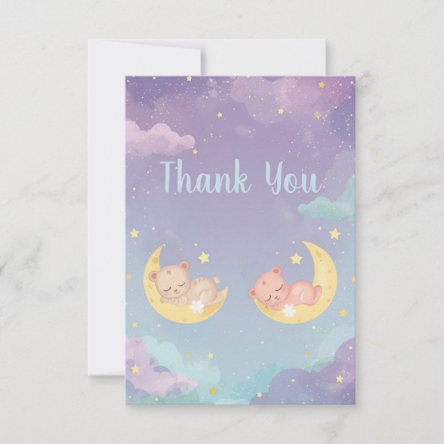 Twin Baby Shower Thank You Card Sleeping Animals (Front)