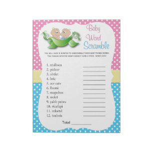 Twin Baby Shower - Two Peas In A Pod Word Game Notepad