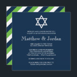 Twin Bar Mitzvah Invitation - Modern<br><div class="desc">Navy blue and lime green twin Bar and Bat Mitzvah invitation featuring a bold bright Star of David that creates a wonderful focal point on this contemporary invitation. The back side features navy blue, white and lime green stripes. Customize this invitation online to suite your needs for your boy and...</div>