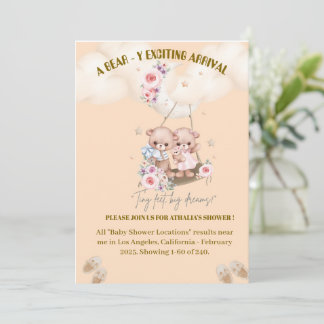 Twin bear baby shower invitation
