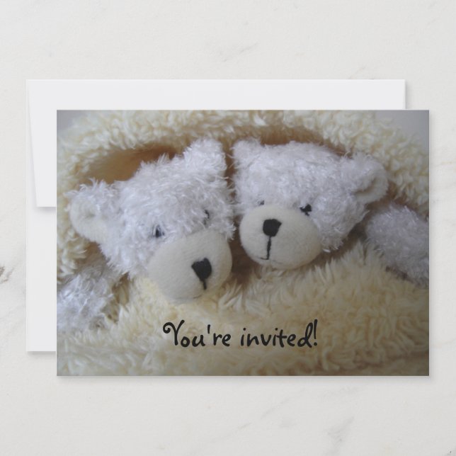 Twin bears baby shower invitation (Front)