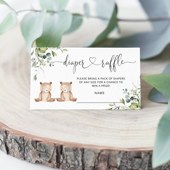 Twin Bears diaper raffle ticket enclosure card (Creator Uploaded)