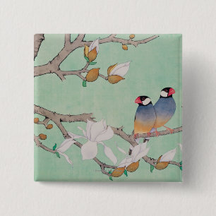 Twin Birds in the Branches 2 Inch Square Button