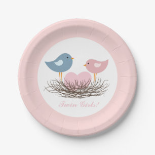 Twin Bird's Nest Baby Shower Paper Plate