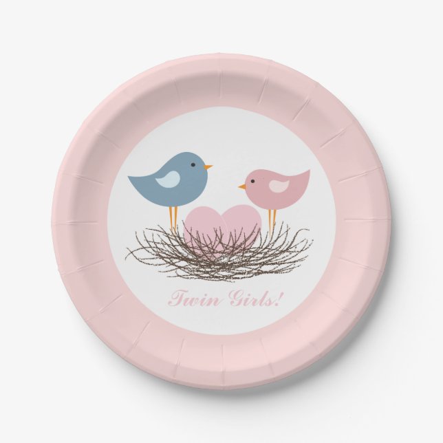 Twin Bird's Nest | Baby Shower Paper Plate (Front)