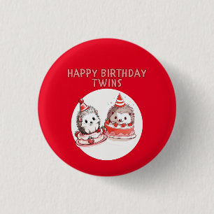 Twin Birthday Hedgehog Quill Keepers 1 Inch Round Button