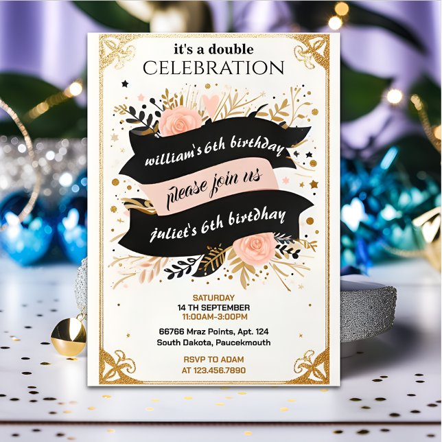 twin Black simple modern Joint 21st Birthday Invitation (Creator Uploaded)