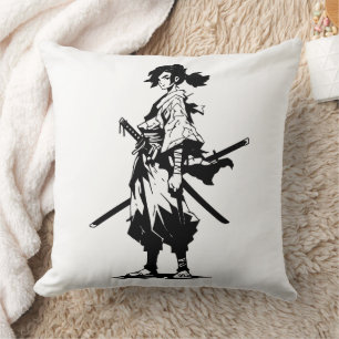 Twin Blades, Fierce Heart (Anime Beauty) Throw Pillow