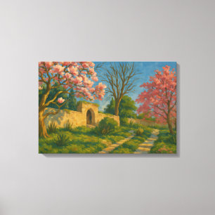 Twin Blossoms – Tranquil Garden Path Painting Canvas Print