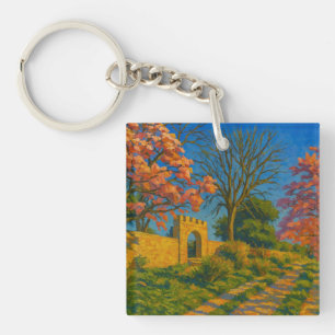 Twin Blossoms – Tranquil Garden Path Painting Keychain