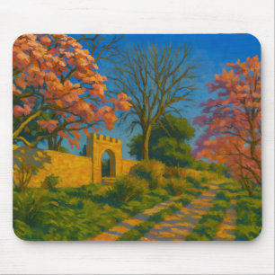 Twin Blossoms – Tranquil Garden Path Painting Mouse Pad