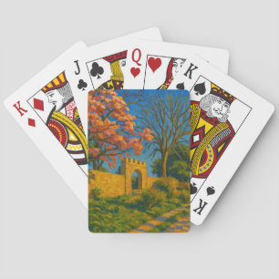 Twin Blossoms – Tranquil Garden Path Painting Playing Cards