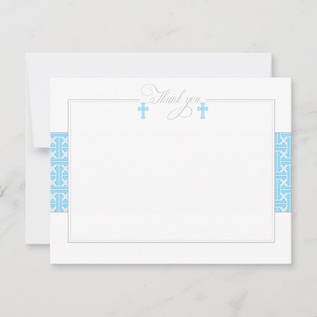 Twin Blue Baptismal Flat Thank You Note Note Card (Front)