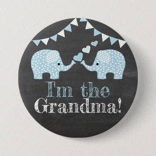 Twin Blue Boy Elephants I'm The Grandma 3 Inch Round Button
