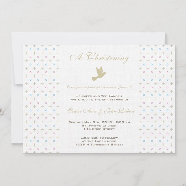 Twin Boy and Girl Christening  Invitation (Front)
