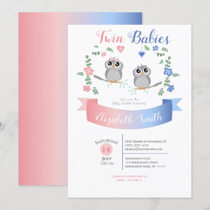 Twin boy and girl Cute owls baby shower Invitation