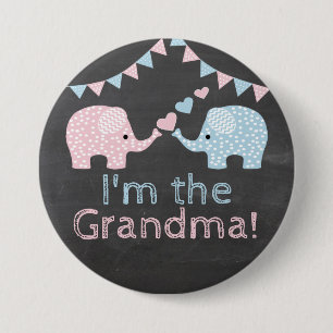 Twin Boy and Girl Elephants    I'm The Grandma 3 Inch Round Button