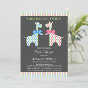 Twin Boy and Girl Giraffe Baby Shower Invitation