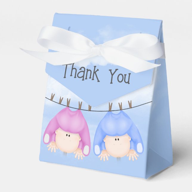 Twin Boy and Girl Hanging On Clothesline Favor Box (Front Side)