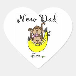 Twin Boy and Girl New Dad Gifts Heart Sticker