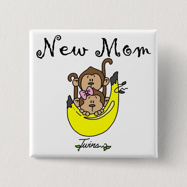Twin Boy and Girl New Mom Tshirts 2 Inch Square Button (Front)