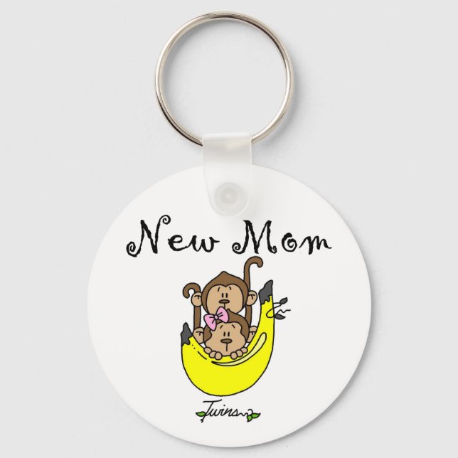 Twin Boy and Girl New Mom Tshirts Keychain (Front)