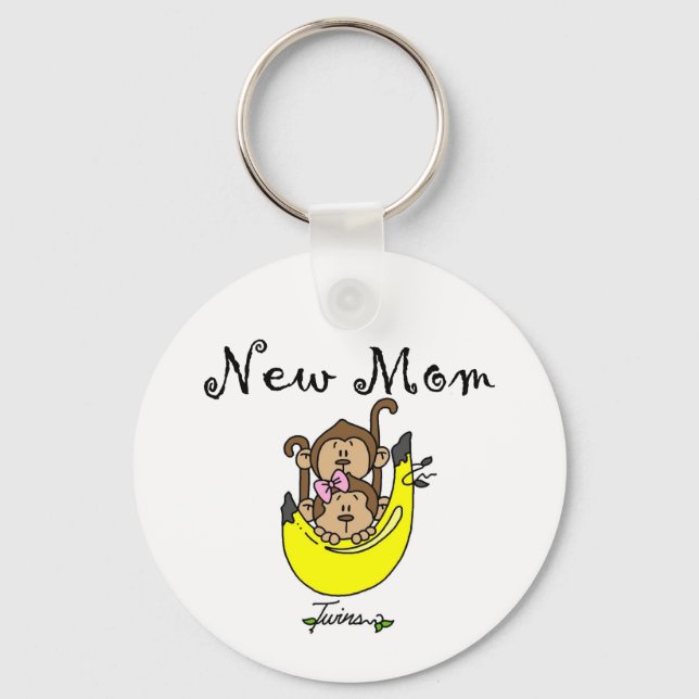 Twin Boy and Girl New Mom Tshirts Keychain (Front)