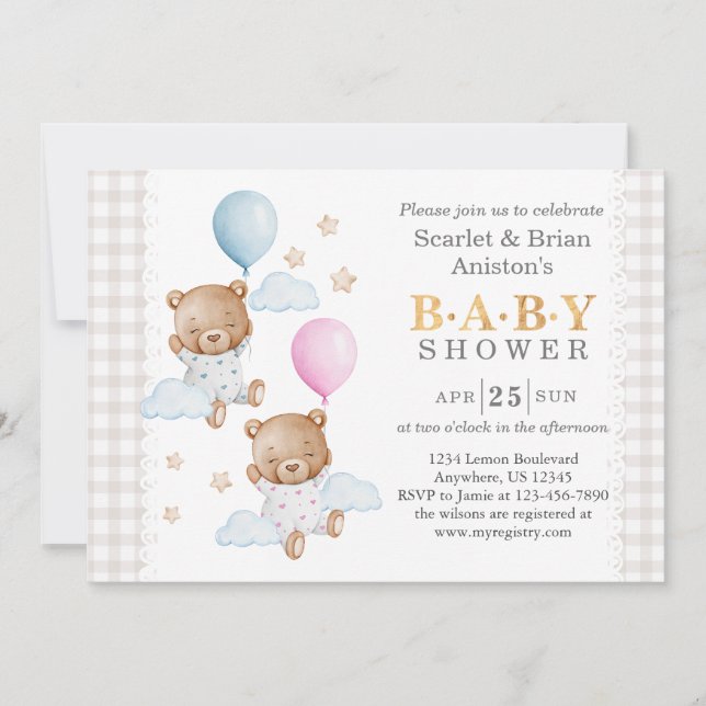 Twin Boy and Girl Pink Blue Baby Showet Invitation (Front)