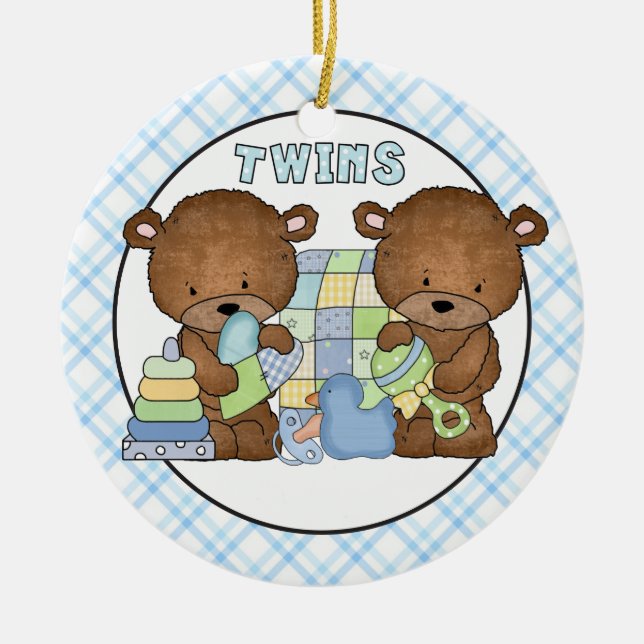 Twin Boy Baby bears add words ornament (Front)
