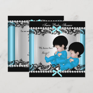 Twin Boy Baby Shower Blue Cute Baby Boys Invitation
