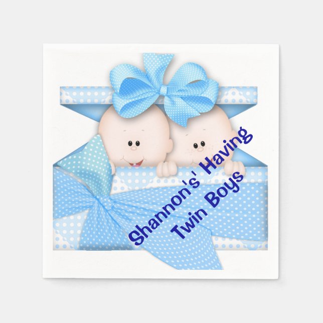 Twin Boy Baby Shower Paper Napkins (Front)