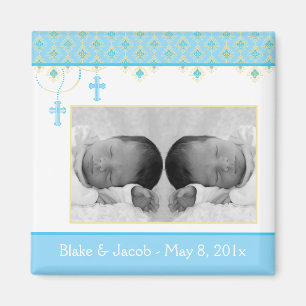 Twin Boy Baptism/Christening Favour - Photo Magnet