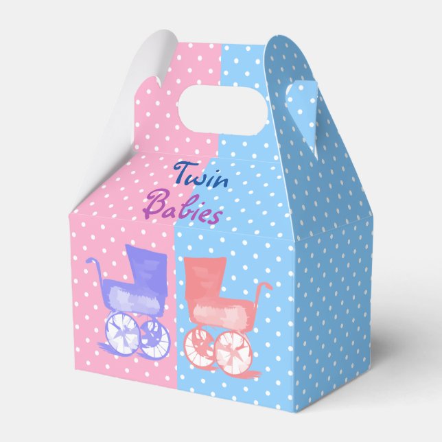 Twin Boy Girl Babies Polka Dots Napkins Favor Box (Front Side)