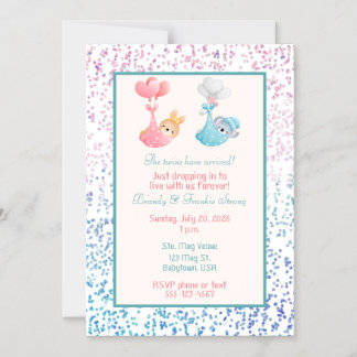 Twin Boy & Girl Baby Shower Pink and Blue Stork Magnetic Invitation