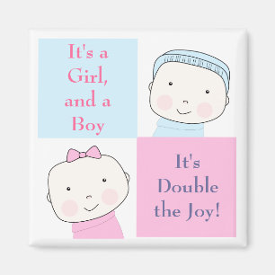 Twin Boy Girl Blue Pink Baby Magnet
