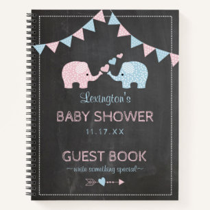 Twin Boy Girl Elephants Baby shower livre d'invité
