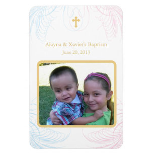 Twin Boy & Girl Photo Baptismal Magnet Invitations