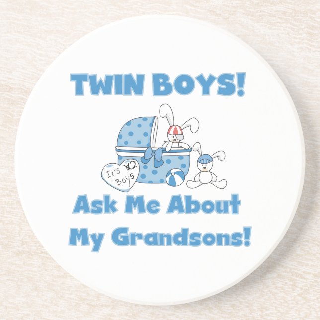 Twin Boy Grandsons Gifts Coaster (Front)