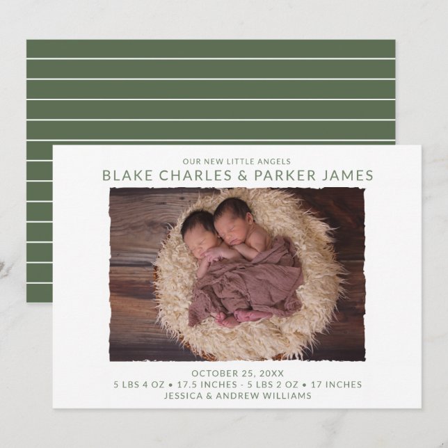 Twin Boy Photo Birth Announcement (Front/Back)