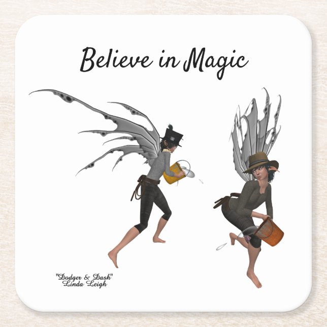 Twin Boy Rain Faeries Paper Coaster (Front)