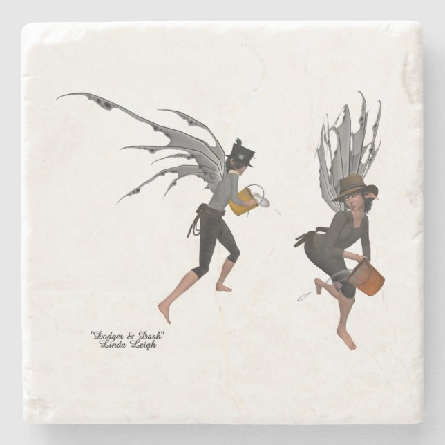 Twin Boy Rain Faeries Stone Coaster (Front)