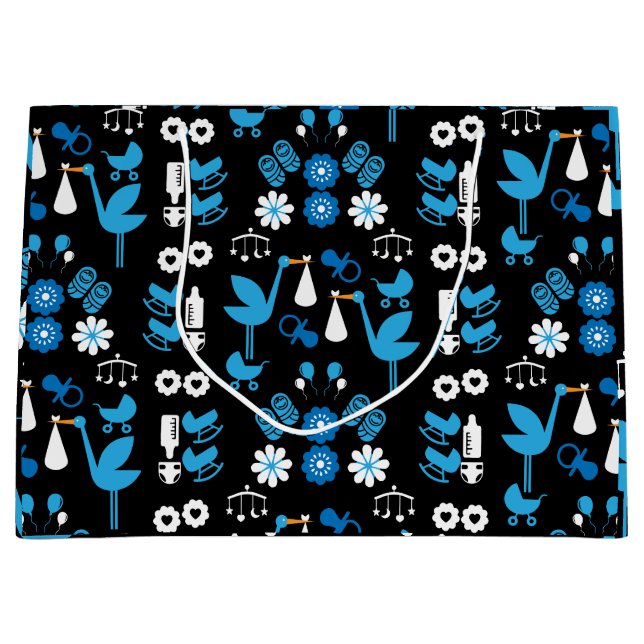Twin Boy Stalk Delivery Blue Large Gift Bag (Front)