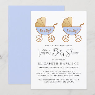 Twin Boy Watercolor Virtual Baby Shower Invitation