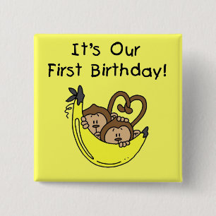 Twin Boys 1st Birthday Monkey Tshirts and Gifts 2 Inch Square Button