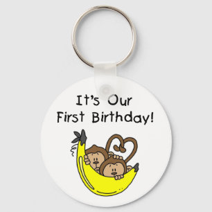 Twin Boys 1st Birthday Monkey Tshirts and Gifts Keychain
