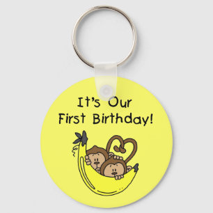 Twin Boys 1st Birthday Monkey Tshirts and Gifts Keychain
