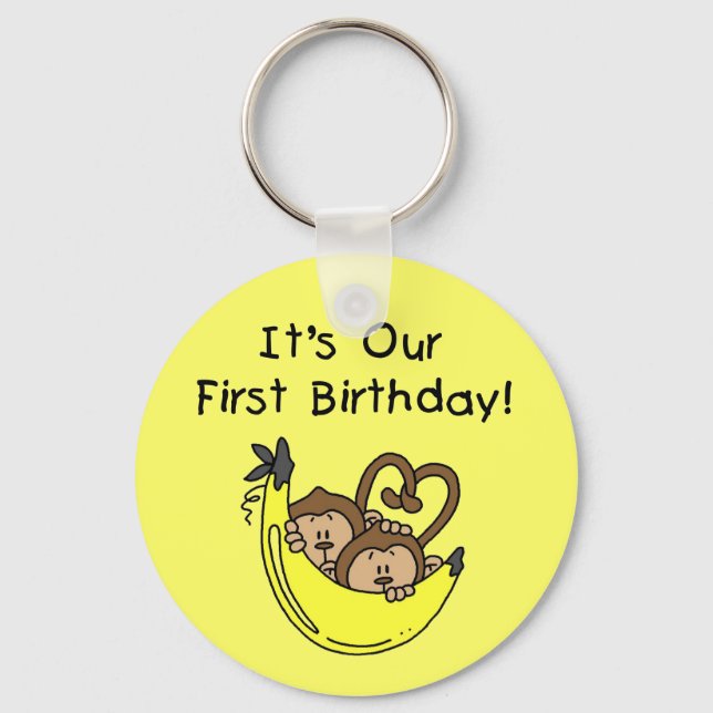 Twin Boys 1st Birthday Monkey Tshirts and Gifts Keychain (Front)